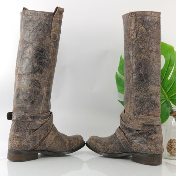 Steve Madden Womens Brodiee Riding Boot Size 9.5 Brown Tan Crackle Distressed - Picture 8 of 12